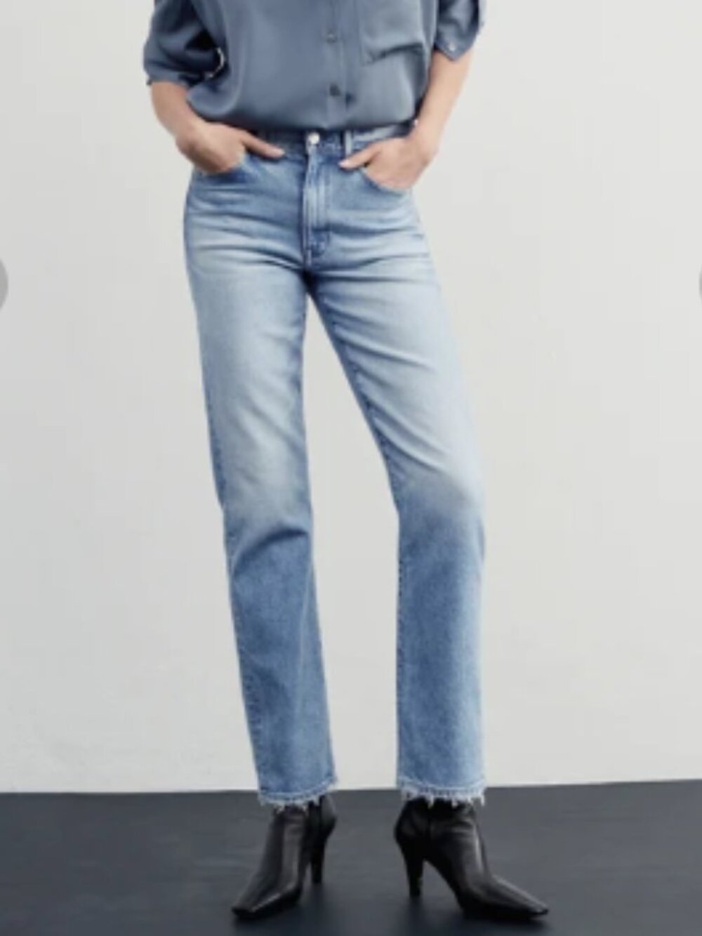 AYR The YaYa Cropped Classic 1990s Straight Leg High Rise Medium Wash Jeans Long